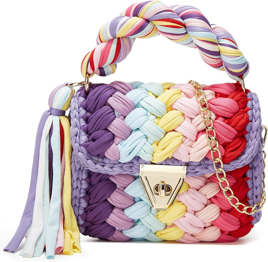 Chunky Yarn Knit Crochet Tote Purse Crossbody Bags for Women - Handwoven Evening Clutch Flap Shou... | Amazon (US)