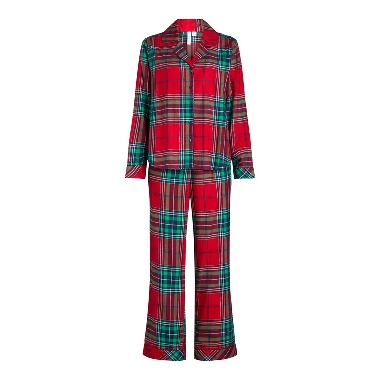 Joyspun Women's Flannel Long Sleeve Top and Pants Pajama Set, 2-Piece, Sizes XS-3X | Walmart (US)