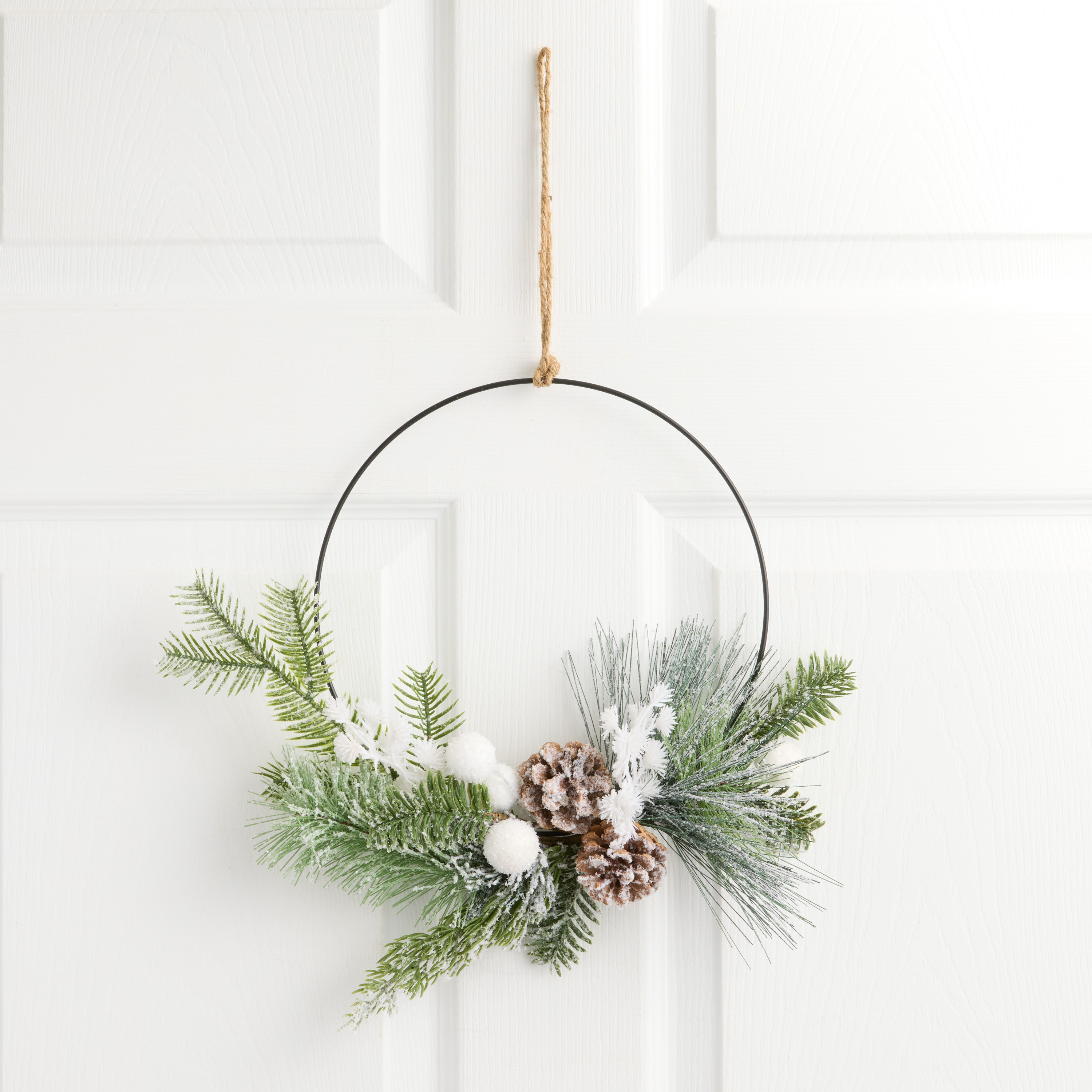 Snowy Pinecone and Faux Pine Ring Wreath with White Berries | World Market