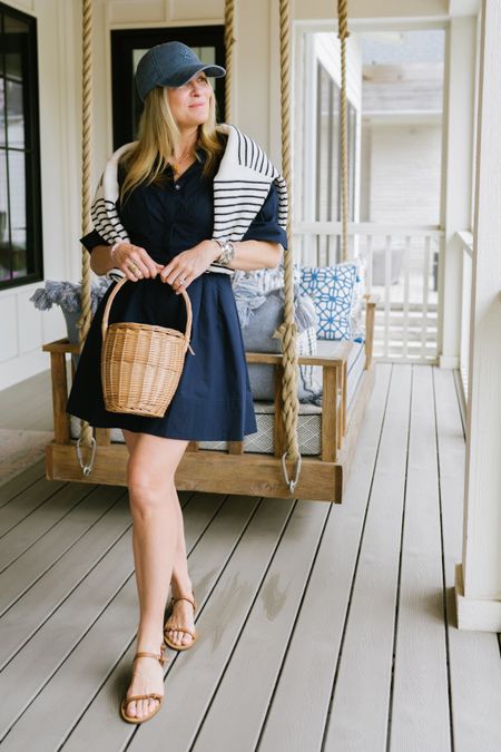 This navy @staud dress is the perfect throw on and go….paired with a sale sandal that will carry you thru the summer! 