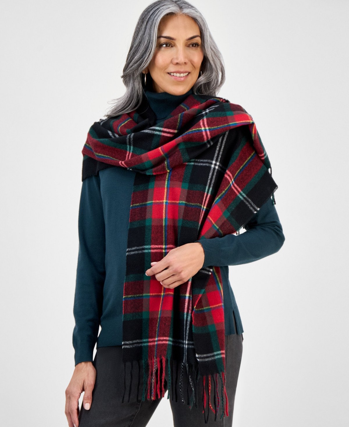 Style & Co Women's Tartan Plaid Scarf, Macy's Exclusive - Black Red | Macy's