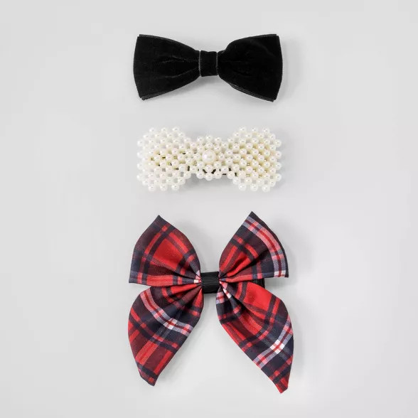 Girls' 3pk Hair Clips - Cat & Jack™ Red/Black | Target