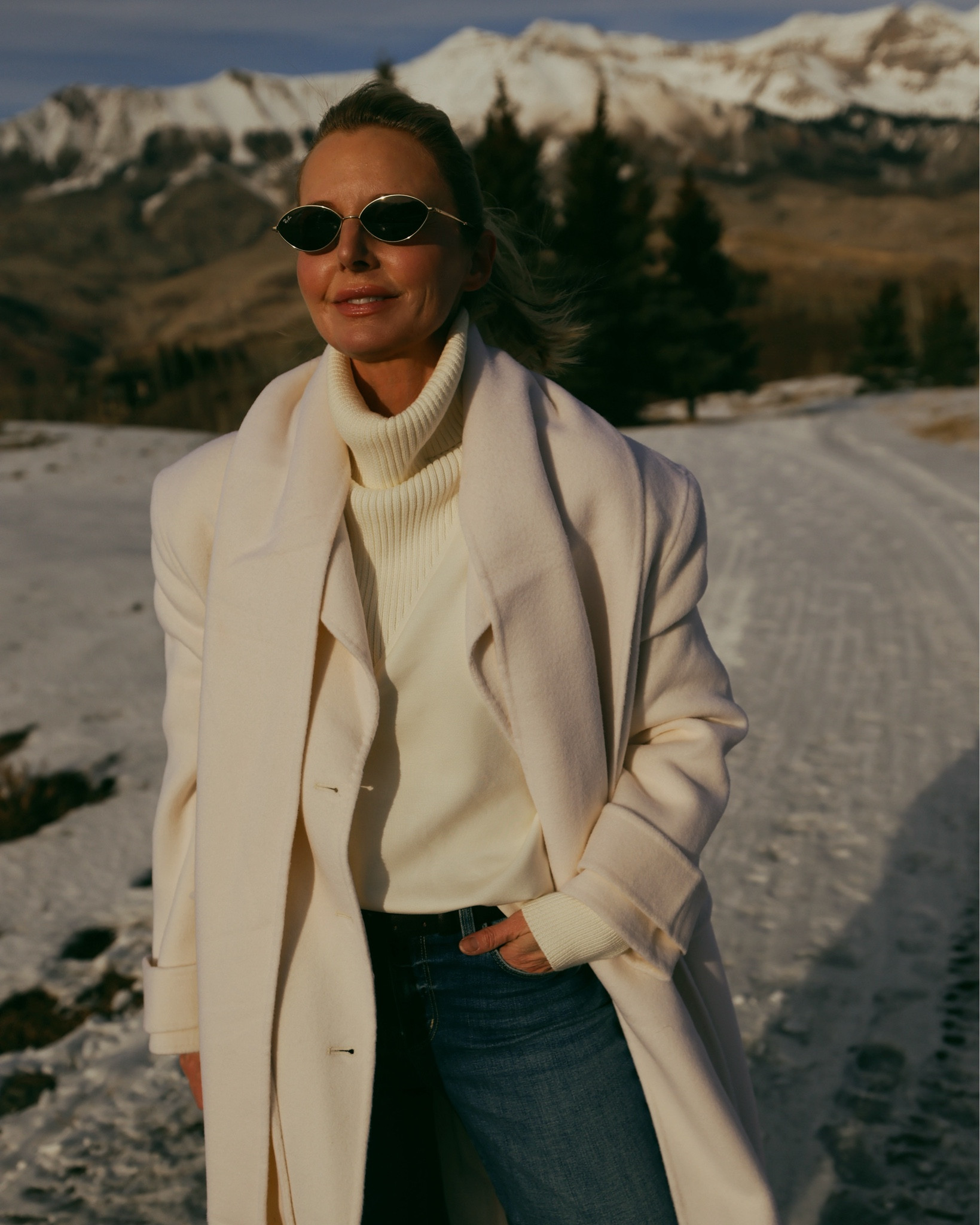 Sunglasses might not be the first thing you think about in terms of your overall style in the winter, but they can add so much to your look! The right pair of sunglasses adds that quiet cool factor and gives your outfit a modern, polished edge.

Right now, slimmer silhouettes are very on-trend. Think narrow ovals, or rectangular shapes.

The pair I’m wearing here—oval Ray-Bans—was a total surprise. I bought them about a year ago on a whim, not expecting to love them… but they quickly became a favorite. They’re super lightweight, really comfortable on the face, and they definitely add that pop your outfit needs.

#LTKSeasonal