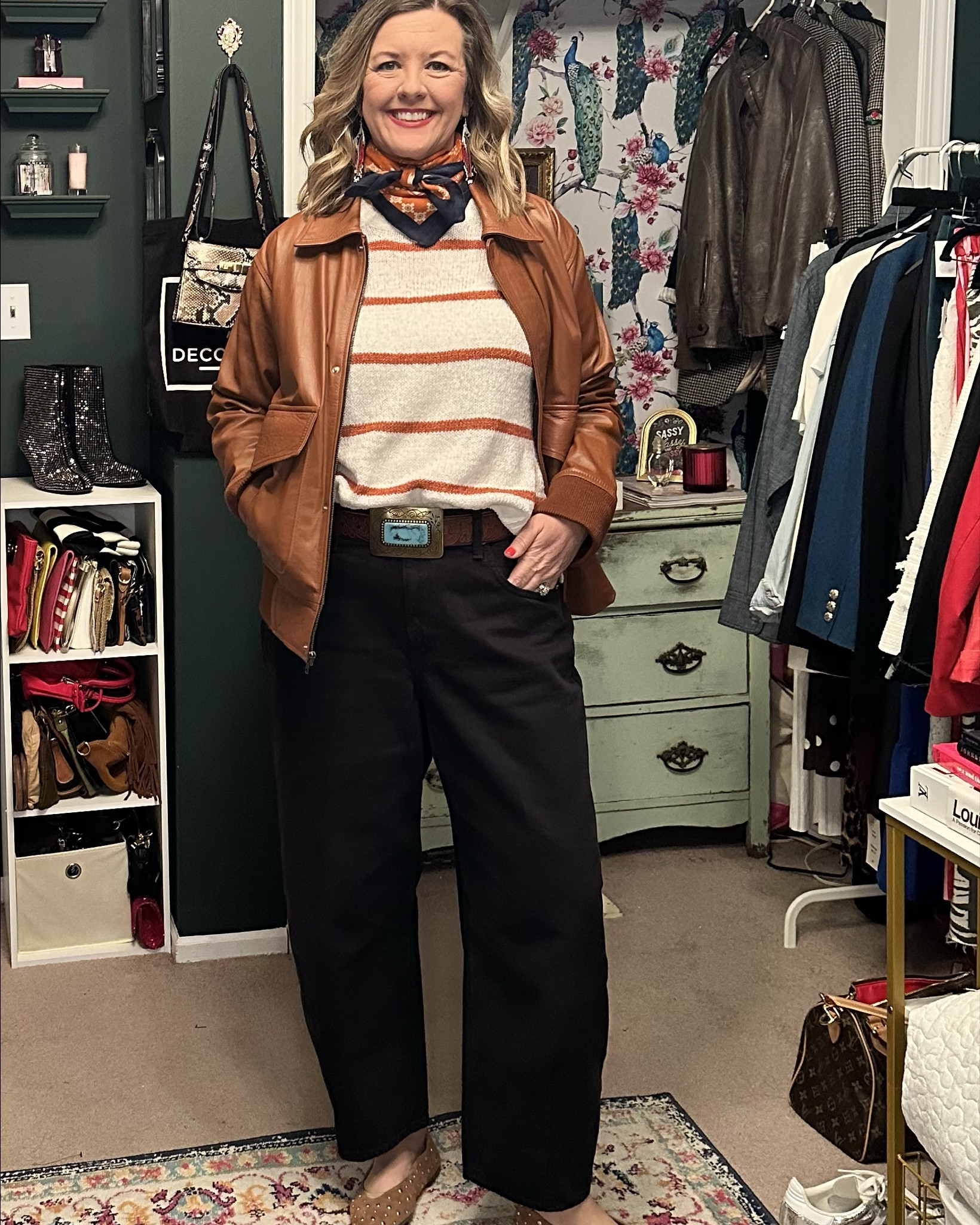 Camel leather 

#LTKMidsize #LTKootd #LTKOver40
