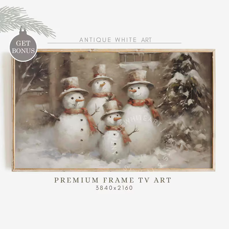 Snowman Samsung Frame TV Art, Christmas Painting, Snowmen Family, Cute Winter Cottagecore Decor, ... | Etsy (CAD)