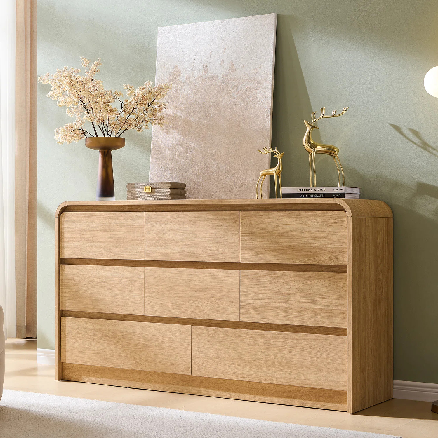 Modern 8 Drawers Dresser for Bedroom, 55" Wide Dressers & Chest of Drawers w/Curved Profile Desig... | Wayfair North America