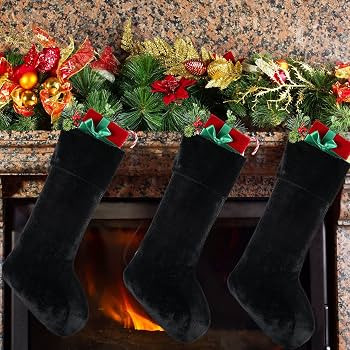 Amazon.com: Juinipe Christmas Velvet Stocking 10 x 19 Inch Christmas Hanging Black Stockings Xmas... | Amazon (US)