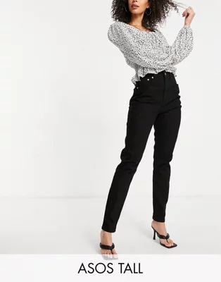 ASOS DESIGN Tall hourglass high rise farleigh 'slim' mom jeans in black | ASOS (Global)