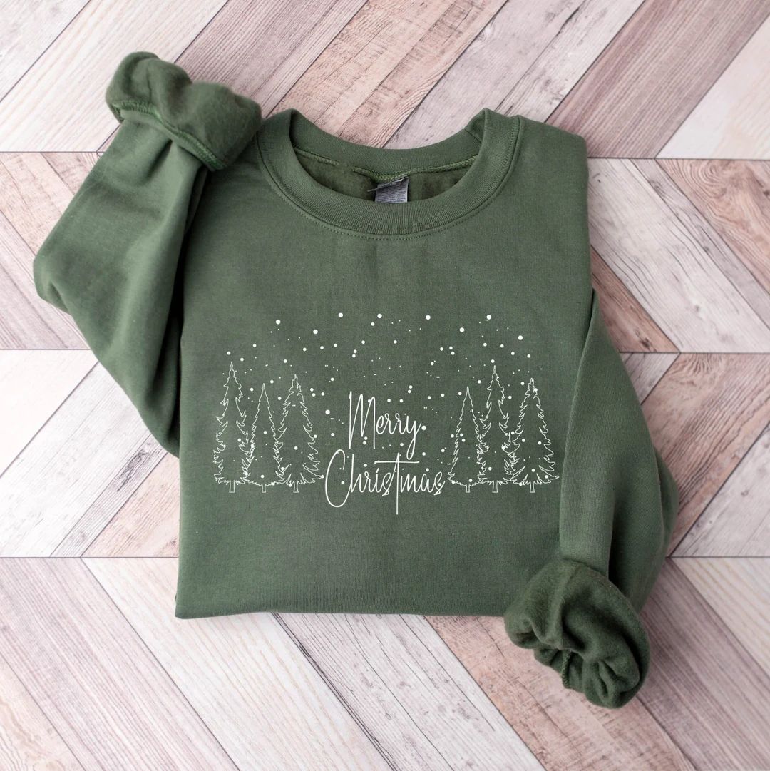 Merry Christmas Trees Sweatshirt Cute Merry & Bright - Etsy | Etsy (US)