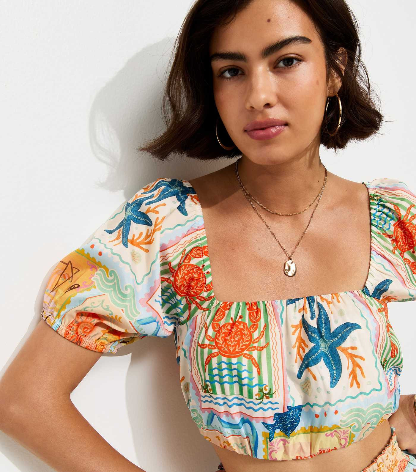 Multicoloured Patchwork Print Bubble Hem Crop Top | New Look | New Look (UK)