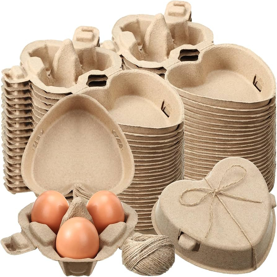 3 Egg Cartons 3 Count Egg Crate Heart Shaped Paper Pulp Egg Container with Jute Twine Reusable Eg... | Amazon (US)
