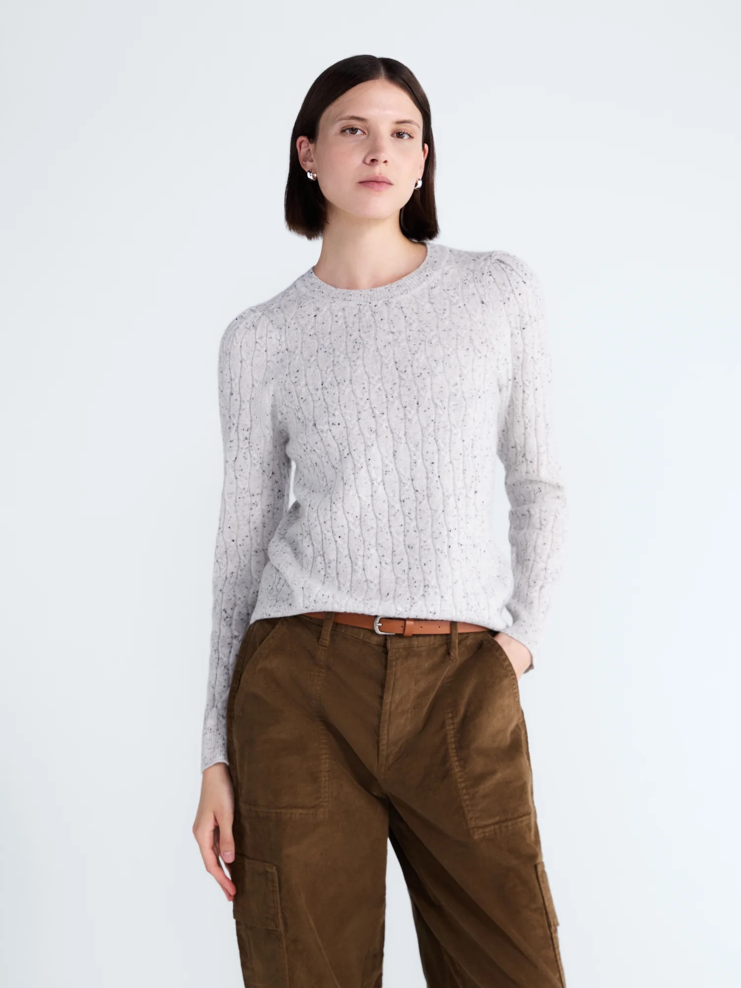 Free Assembly Women's Cashmere Cable Knit Sweater with Puff Sleeves, Midweight, Sizes XS-XXL - Walmart.com | Walmart (US)