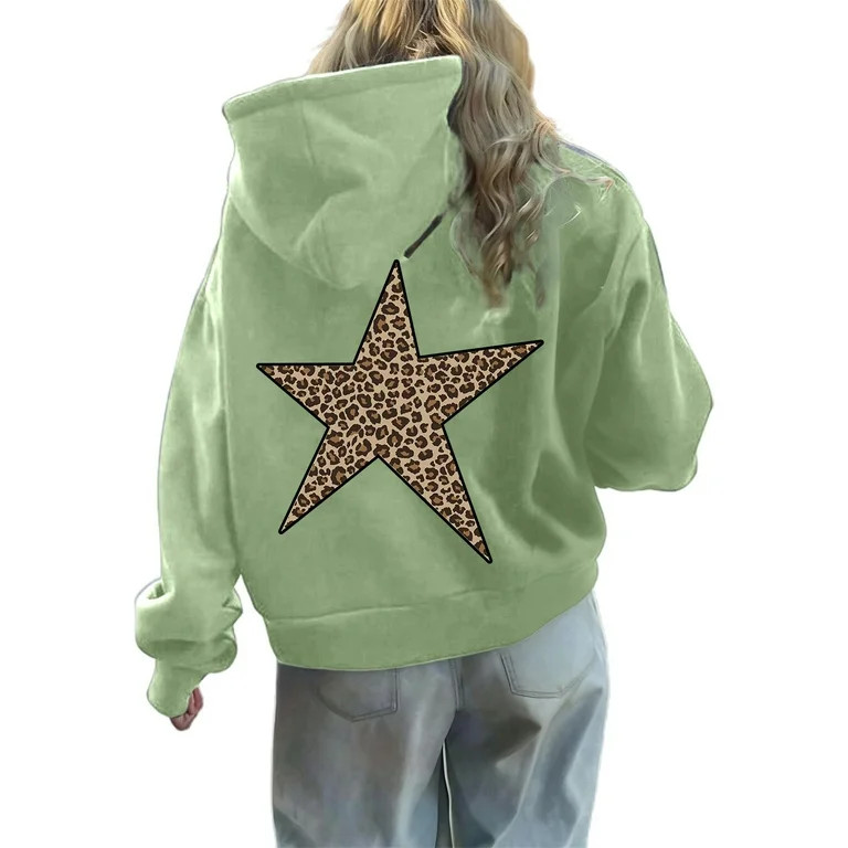 Tiweut Hoodies for Womens Y2k Oversized Star Leopard Print Sweatshirts Cheetah Graphic Hooded Hoo... | Walmart (US)