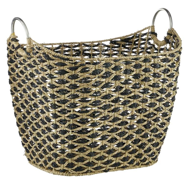 DecMode 21" x 18" Brown Seagrass Handmade Storage Basket with Handles, 1-Piece | Walmart (US)