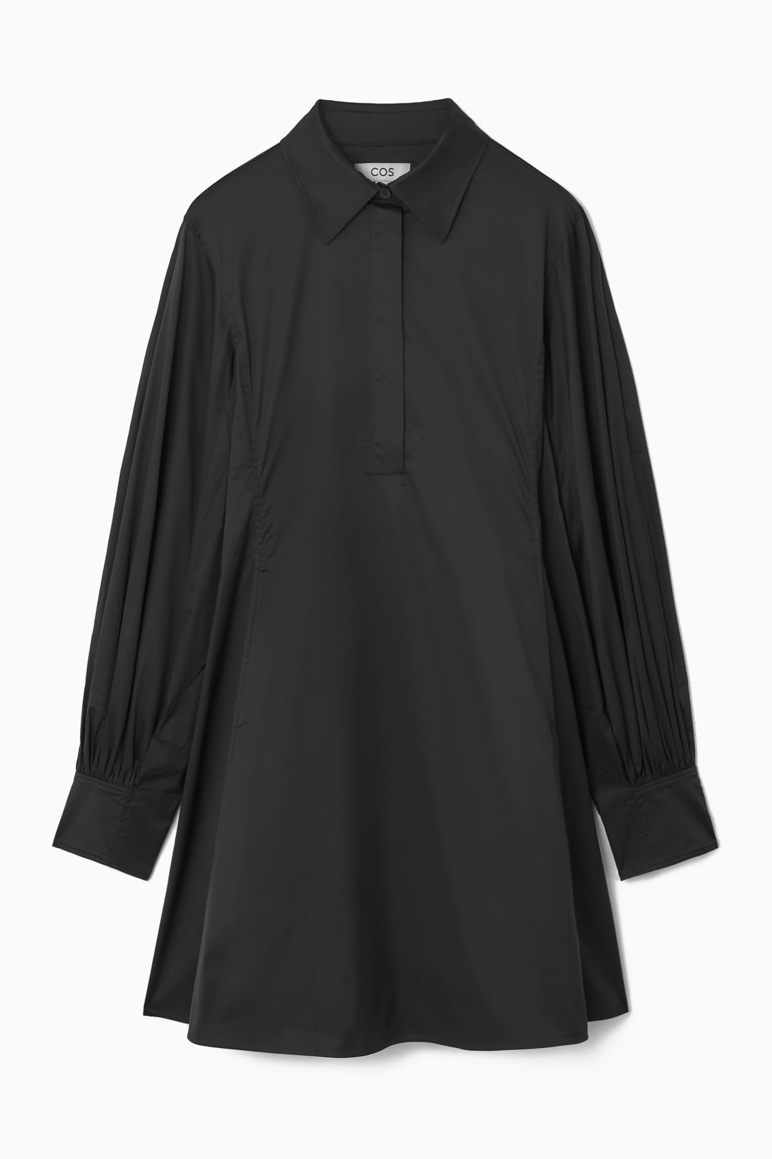 GATHERED-SLEEVE MINI SHIRT DRESS - BLACK - COS | COS UK
