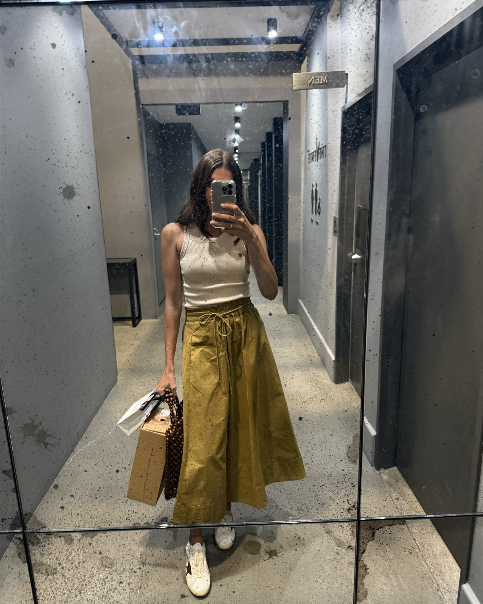 Midi skirt and tank combo from Morrison Australia paired with grey goose sneakers  💛