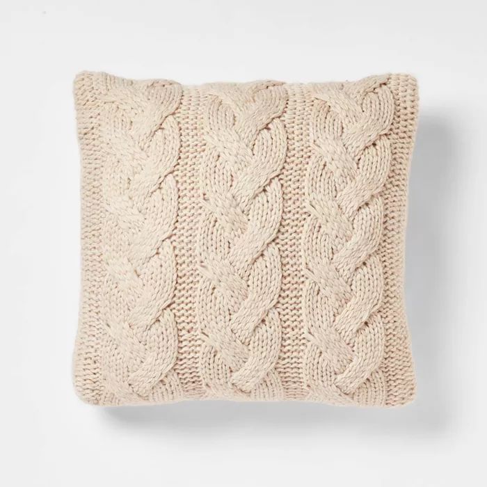 Oversized Chunky Cable Knit Square Throw Pillow Ivory - Threshold&#8482; | Target