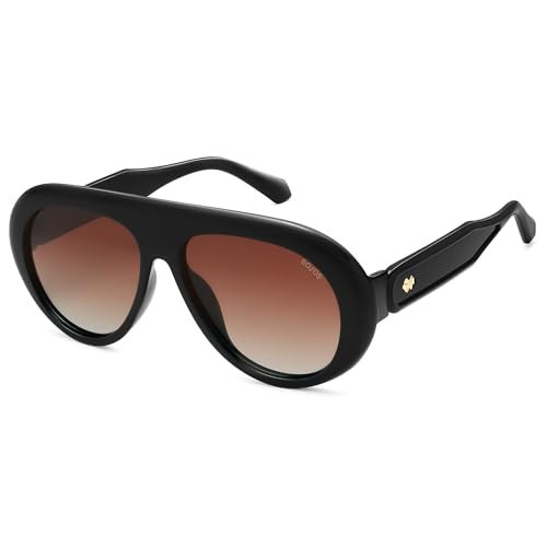 SOJOS Trendy Oversized Polarized Aviator Sunglasses Womens Men Retro Vintage 70s Style UV Protection Sun Glasses SJ2390, Black Frame/Gradient Dark Brown Lens | Amazon (US)