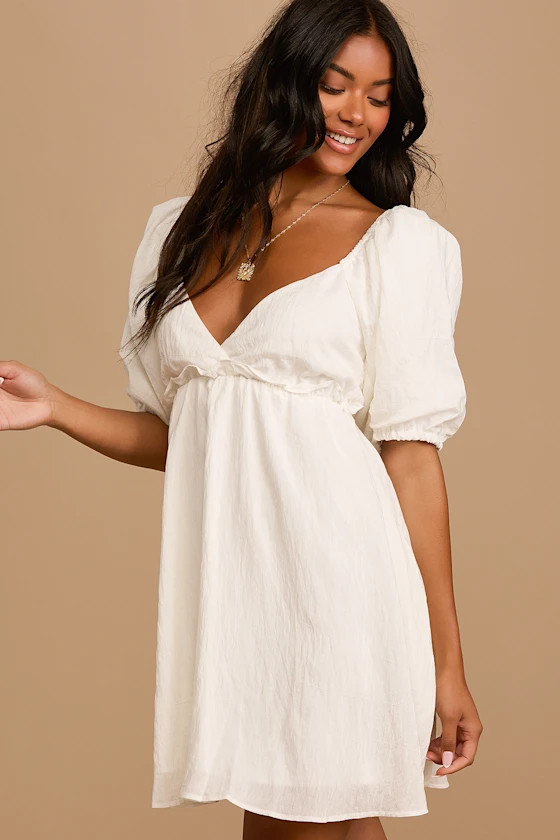 Take Me On a Stroll White Puff Sleeve Babydoll Dress | Lulus (US)