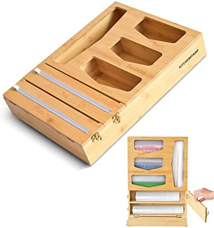 Amazon.com: KitchenStamp 3 In 1 Ziplock Bag Organizer with Wrap Dispenser for Kitchen Drawer, Lar... | Amazon (US)