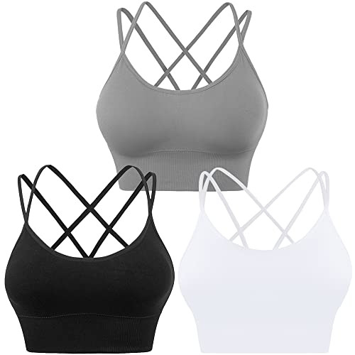 Evercute Cross Back Sport Bras Padded Strappy Criss Cross Cropped Bras for Yoga Workout Fitness L... | Amazon (US)