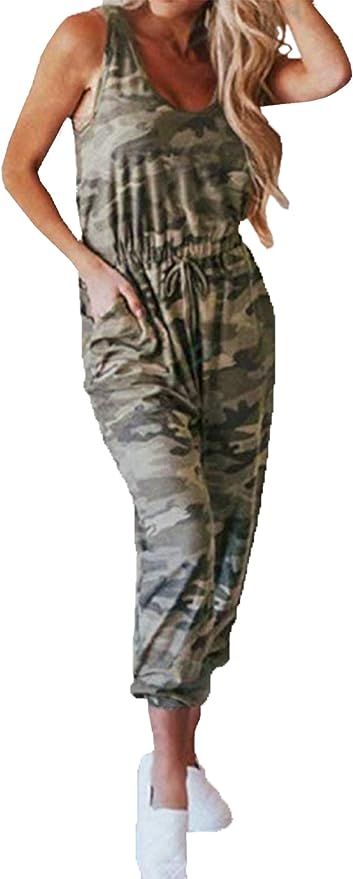 Angashion Women’s Jumpsuits-Camouflage Striped Solid Casual Loose Sleeveless Elastic Waist Long... | Amazon (US)