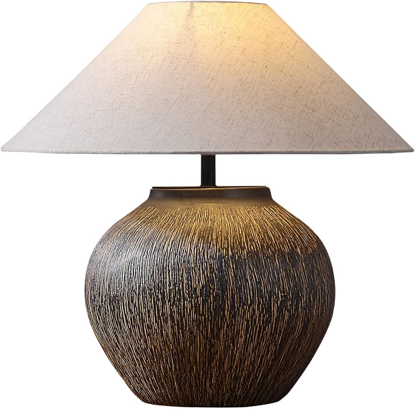 SANDYHA Rustic Farmhouse Table Lamp 20.8" Neutral Ceramic Table Lamp Brown White Checkered Cerami... | Amazon (US)