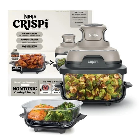 Ninja Crispi Glass Air Fryer 4-Qt, 4-in-1, Air Fry Bake Recrisp, Portable, Dishwasher Safe, FN101ST Stone | Walmart (US)