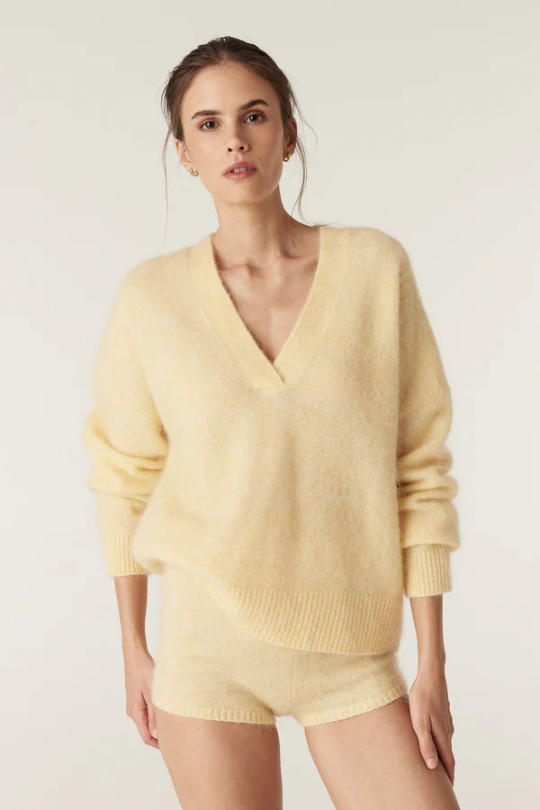 Colour Me Mohair Wool V-Neck Jumper - Butter | Cable Melbourne
