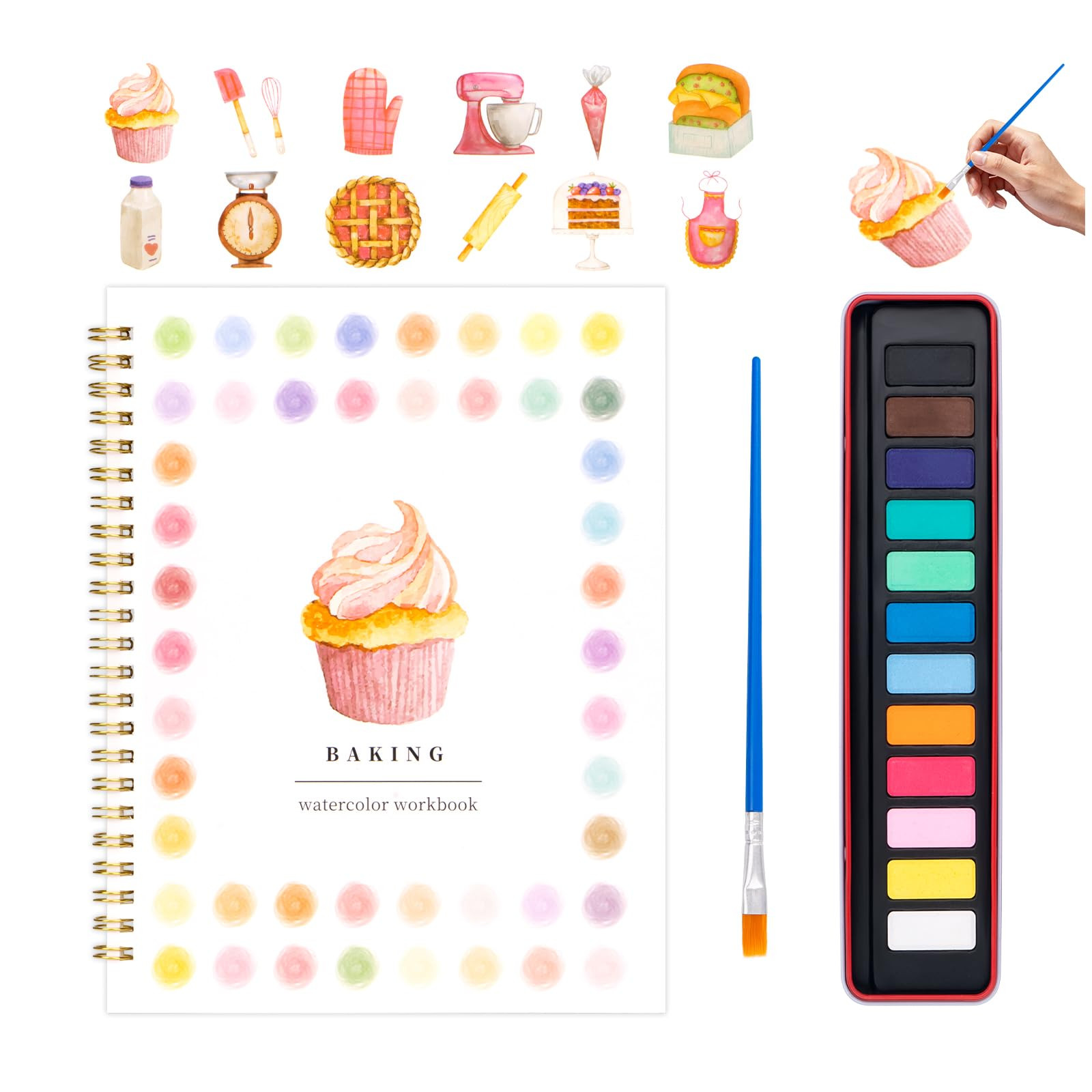 Watercolor Workbook for Adults, Beginner Friendly Watercolor Painting Kit Baking Pattern Water Co... | Amazon (US)