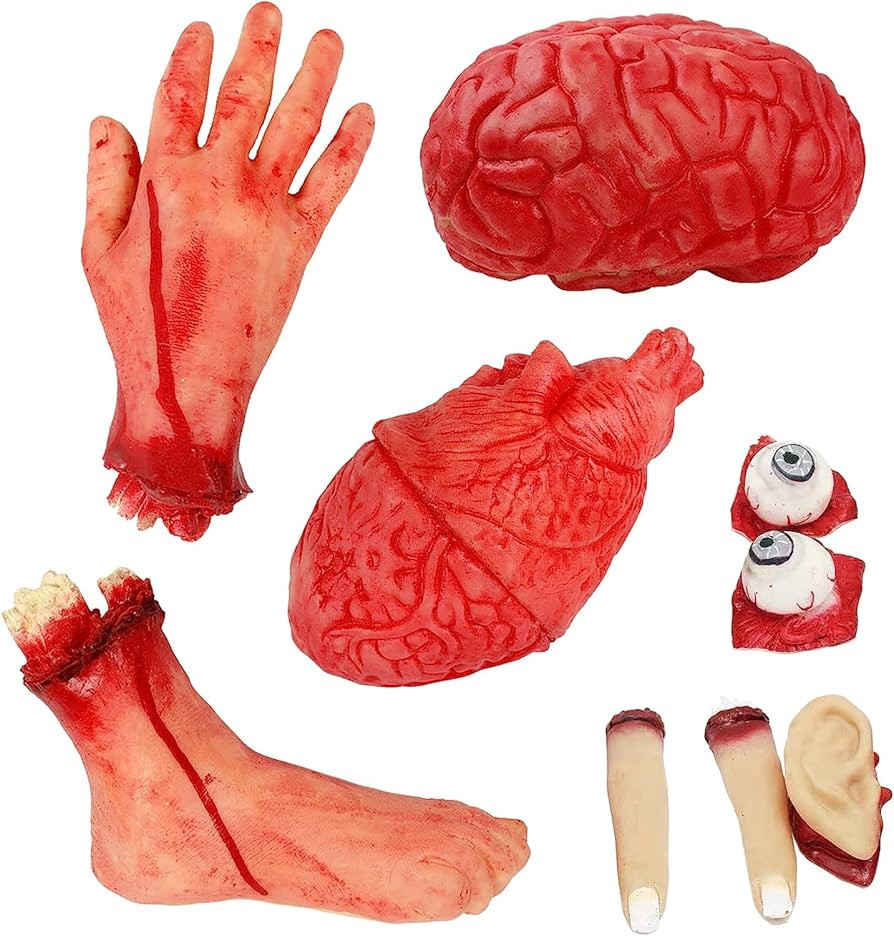 Amazon.com: Halloween Blood Props 9 Pcs Fake Scary Severed Hand Heart Brain Foot Broken Body Part... | Amazon (US)