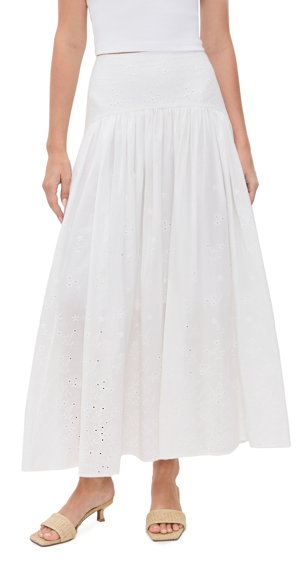 STAUD Procida Skirt White Eyelet 00 | Shopbop