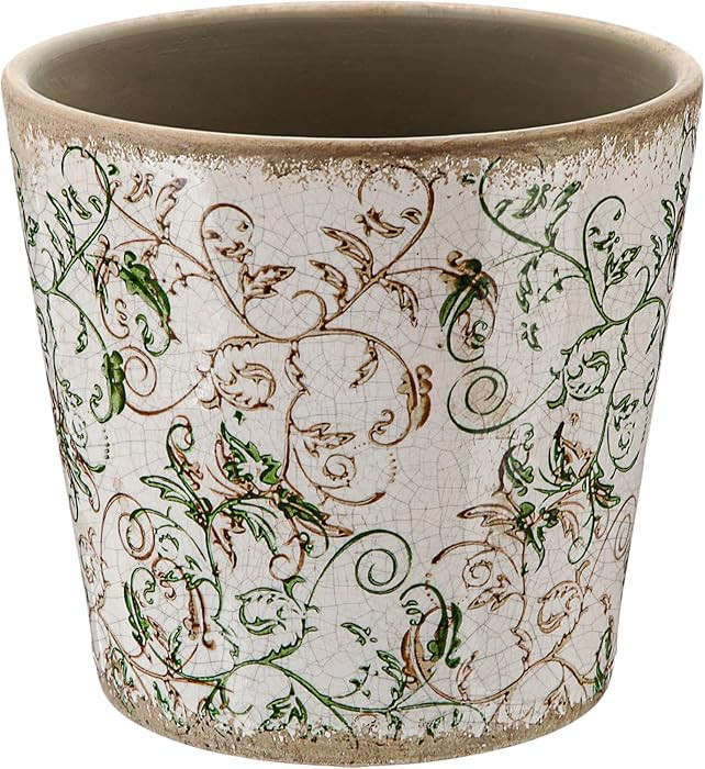 Farmhouse Ceramic Planter 5.5 Inch Large Plants Pot Ice Crack Beige Green Floral Vines Plant Pots... | Amazon (US)