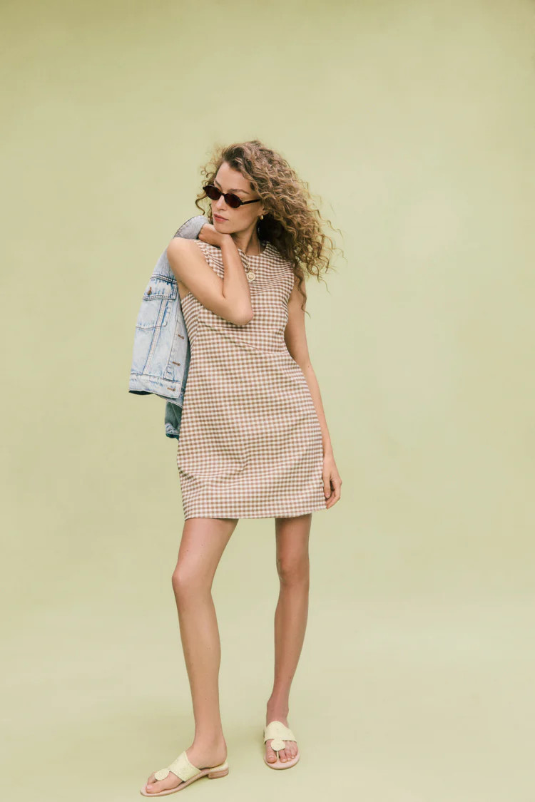 Mocha Gingham Yvette Mini Dress | Tuckernuck (US)