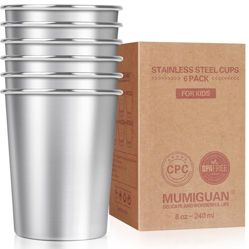 MUMIGUAN Stainless Steel Cups for Kids 7.8oz/230ml (6 Pack), Stainless Steel Tumbler, Kids Cups, Camping Stainless Steel Cups, Stackable Metal Drinking Glasses, BPA Free, Stackable, Durable. | Amazon (US)