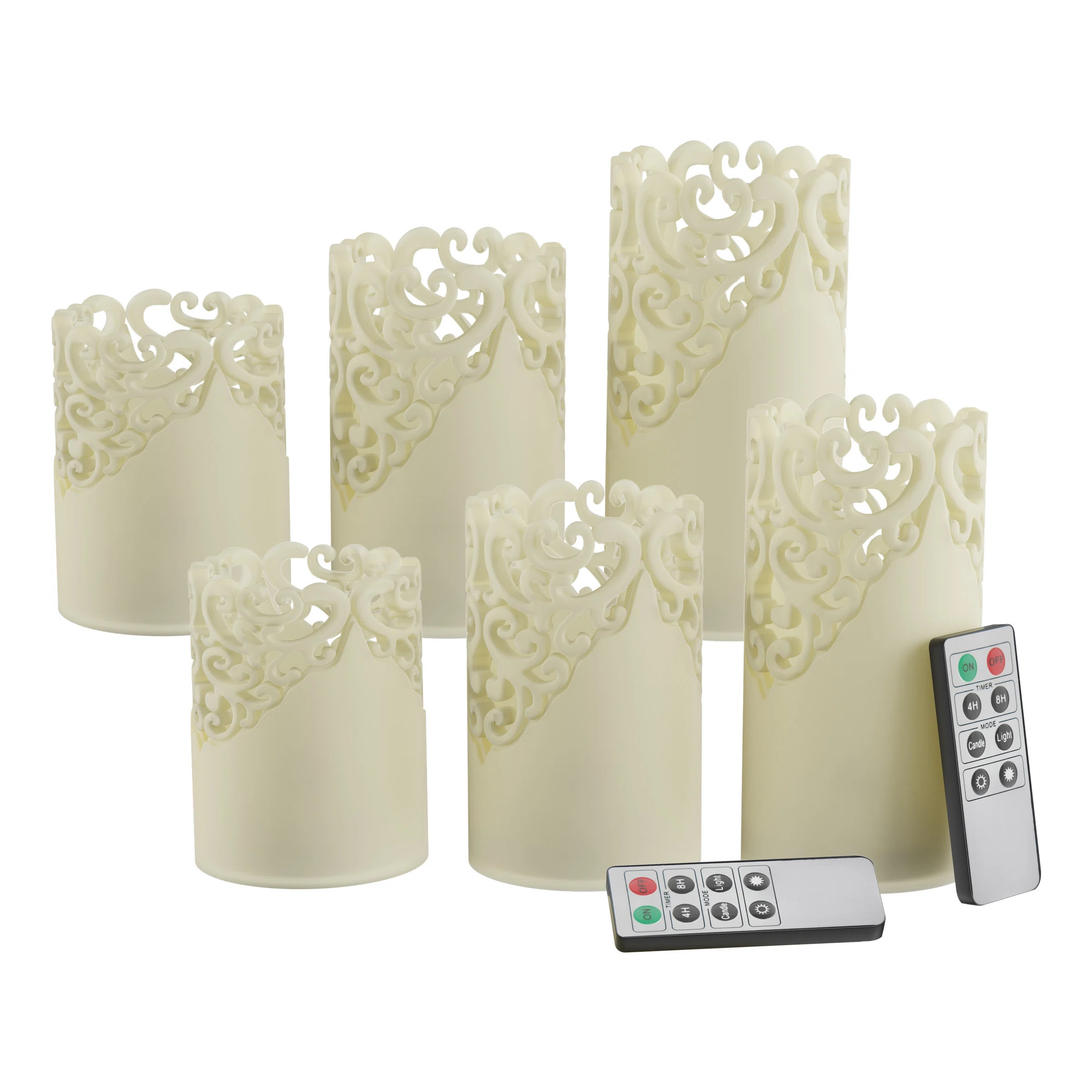 LED Candles with Remote Control – Pack of 6 Realistic Flameless Pillar Lights with Lace Details... | Wayfair North America
