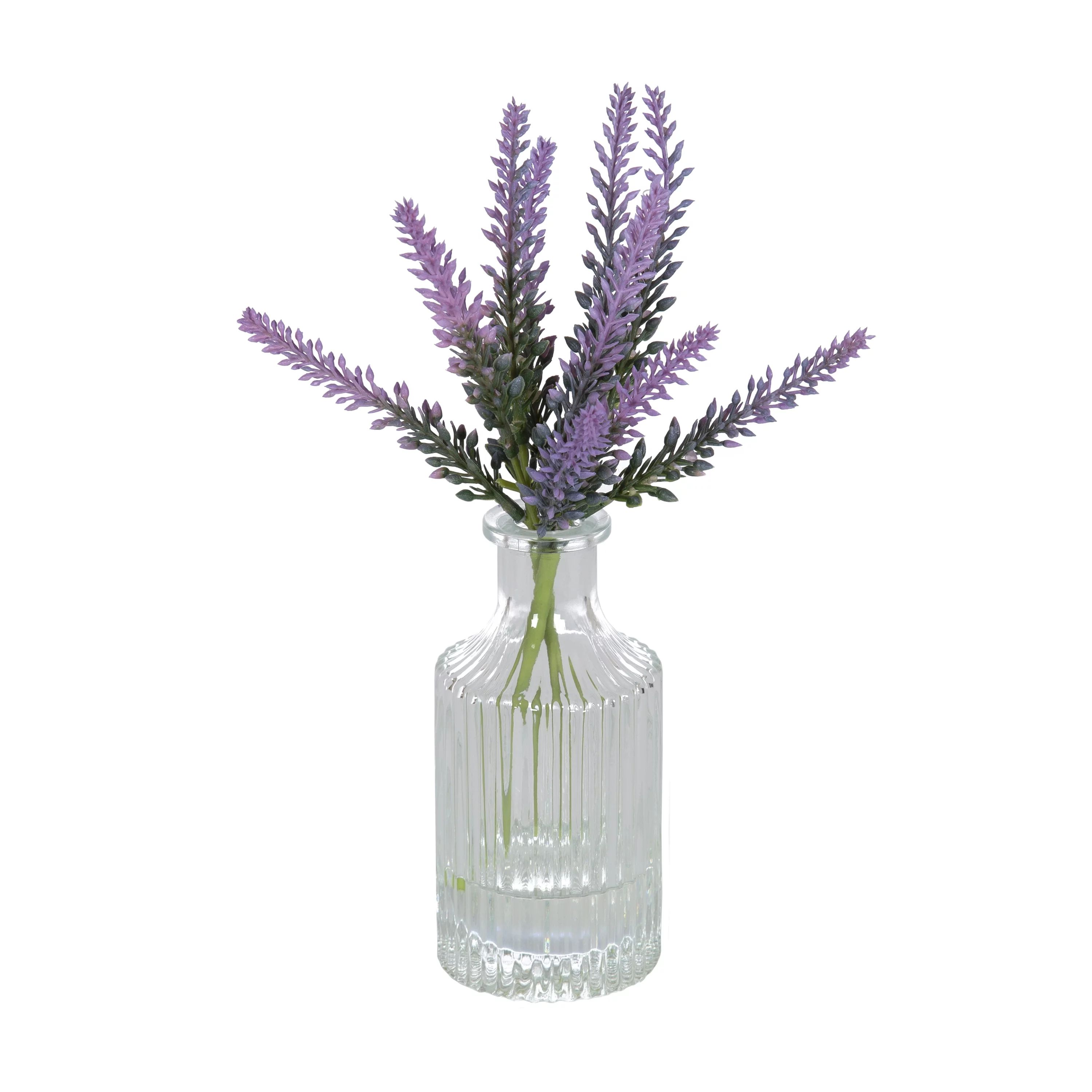 Mainstays 10.5" Artificial Lavender Flower Stems in Ribbed Glass Vase | Walmart (US)