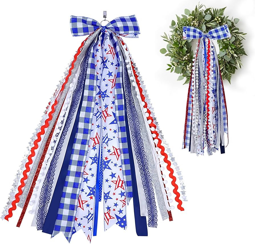 Fanqisi 4th of July Decorations-Patriotic Wreath Sash for Front Door Decor, Assorted Red White an... | Amazon (US)