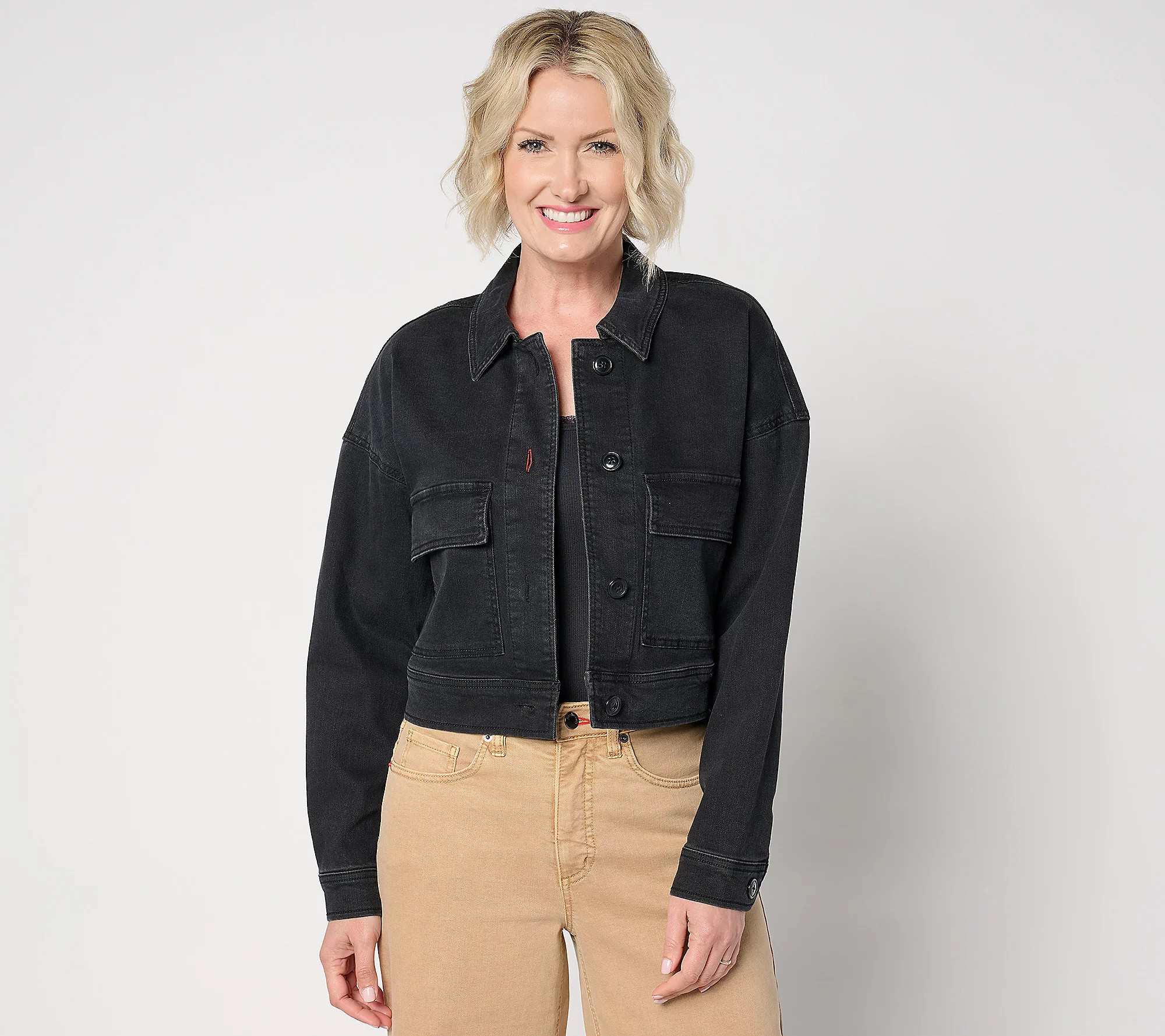 Peace Love World Authentic Denim Cropped Jacket- Black | QVC