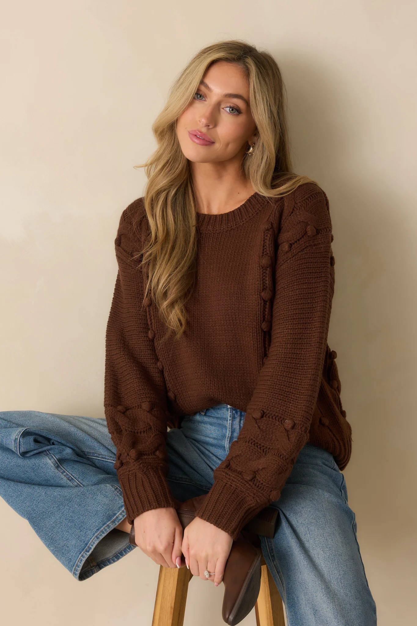 Let’s Be Honest Chocolate Brown Cable Knit Long Sleeve Sweater | Red Dress