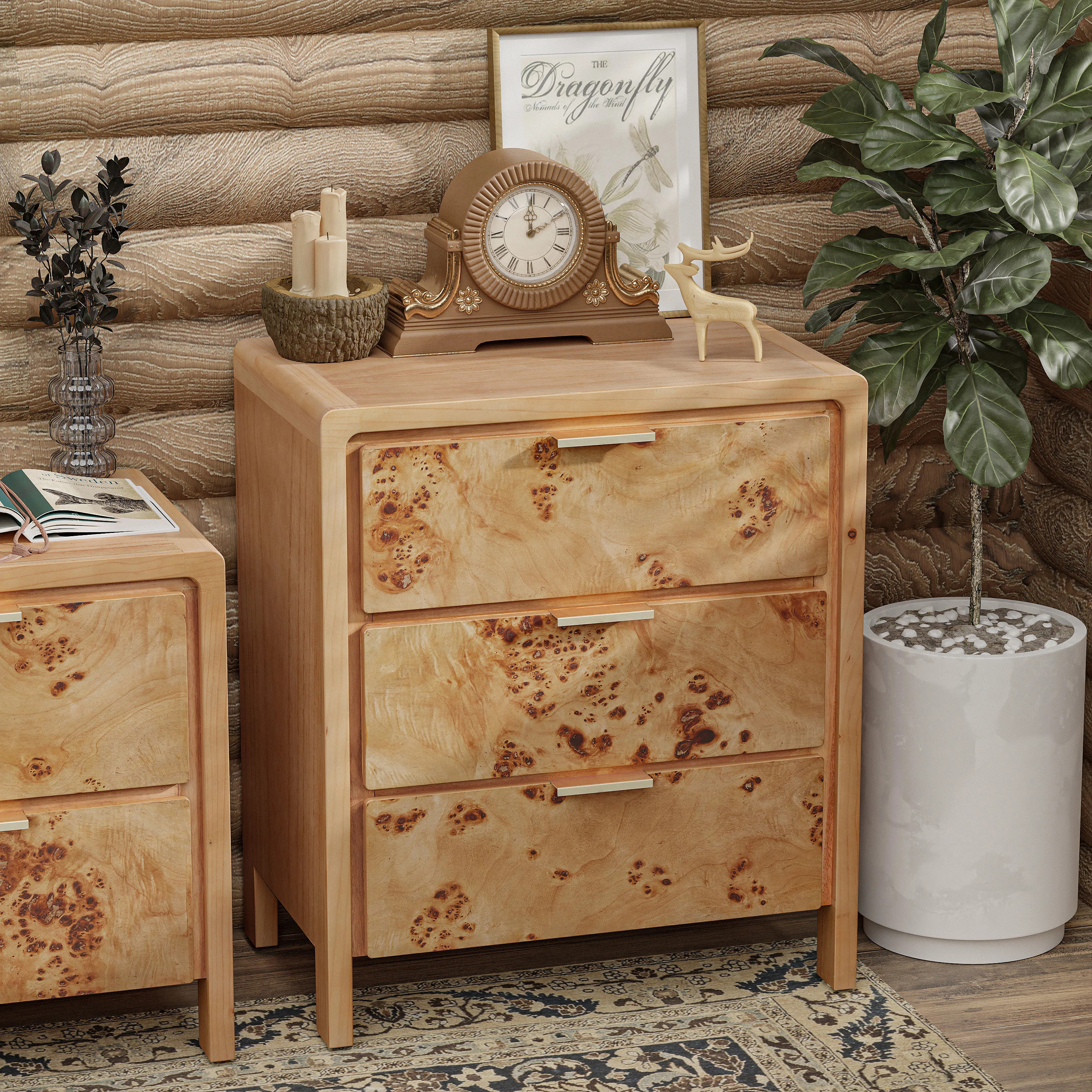 Manish 3 - Drawer Accent Chest with Burl Finish | Wayfair North America