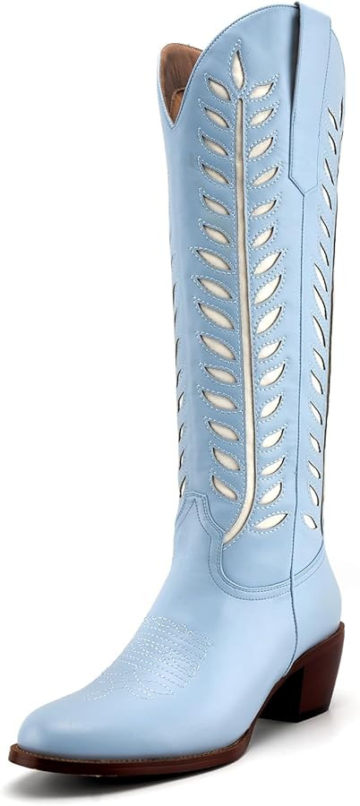 SIFINELAR Cowboy Boots for Women - Comfortable Knee High Round toe Cowgirl Boots with 2 Inch Chun... | Amazon (US)