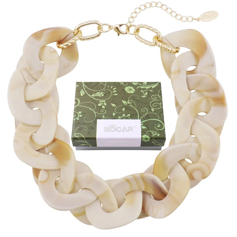 Bocar Large Acrylic Cuban Choker Necklace for Women 20 inch in White Gold | Walmart (US)