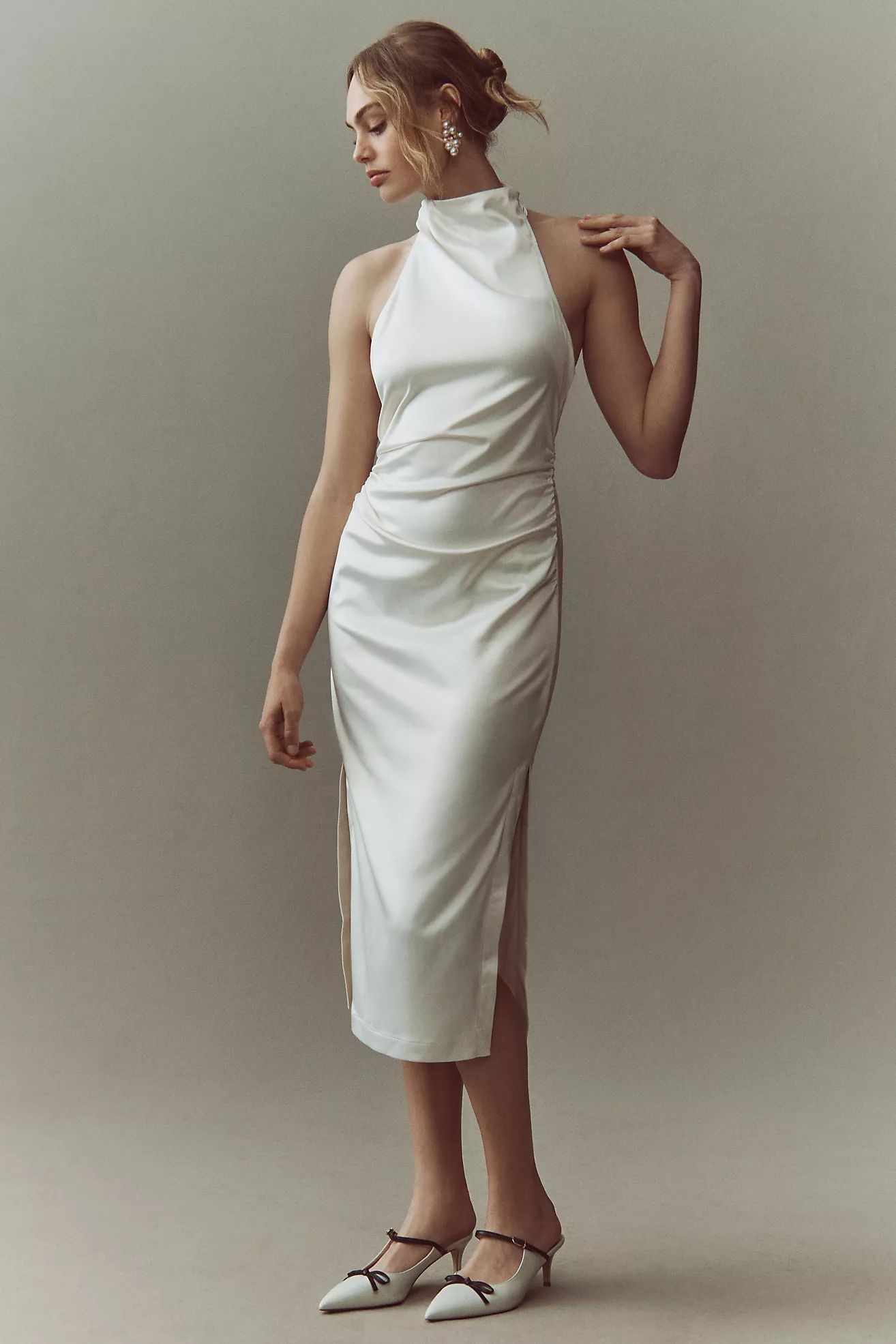 BHLDN Halter Satin Column Midi Dress | Anthropologie (US)