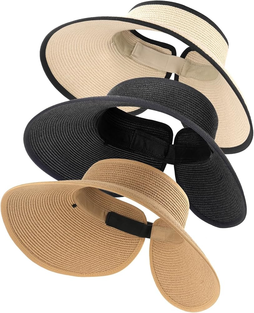 FURTALK Straw Sun Visor Hats for Women UPF 80+ Wide Brim Pontytail Summer Beach Hats | Amazon (US)