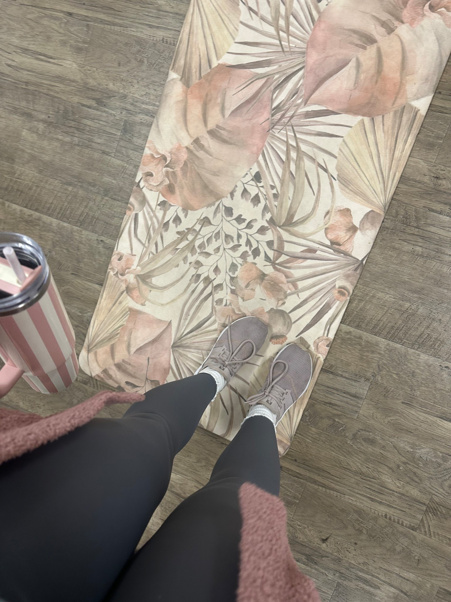 Workout essentials!!! My leggings stay put during workouts & have the perfect amount of compression! ✔️ paired them with my fave white
Racerback tank top, open back flowy shirt, new balance tennis shoes, striped cabana Stanley tumbler & pretty vegan yoga mat. 

#LTKfitnessgoals #LTKActive #LTKdayinmylife