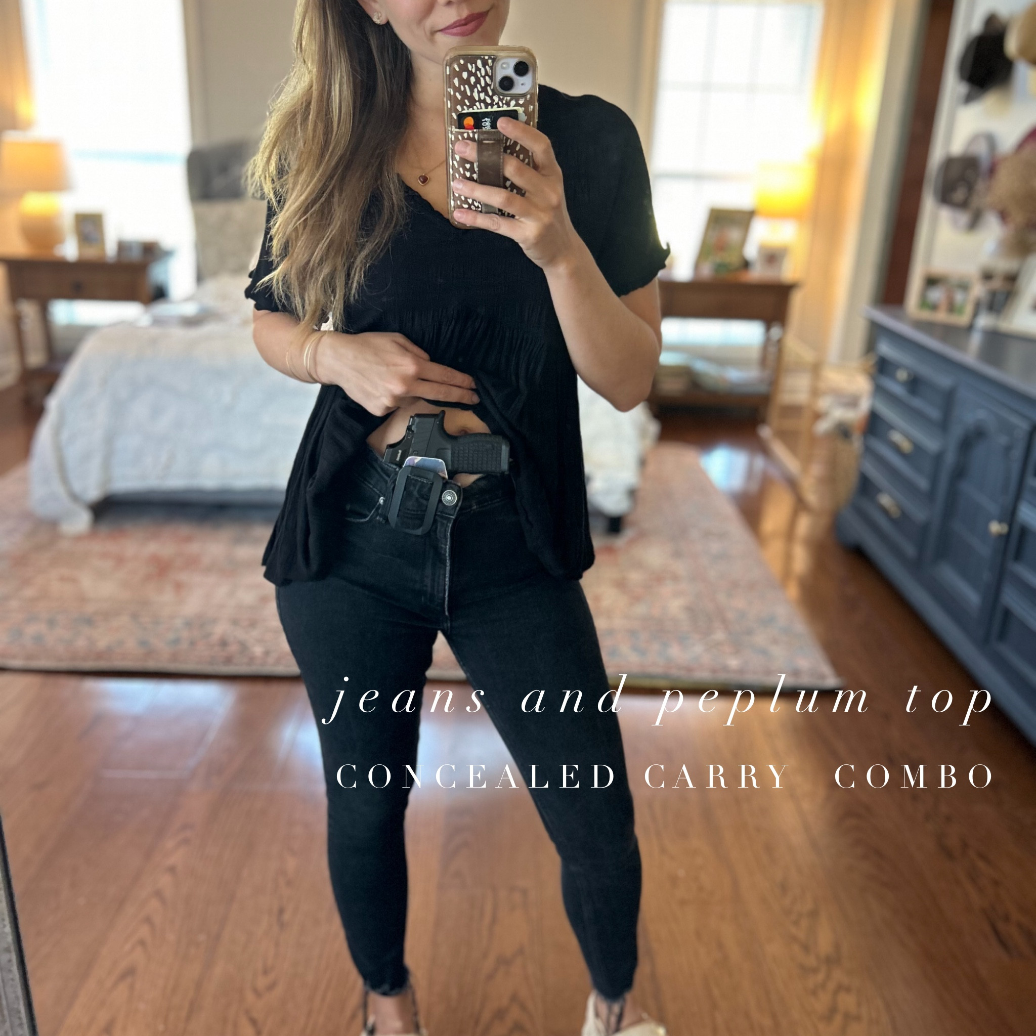 Jeans and peplum tops are such concealed carry friendly outfit options! 