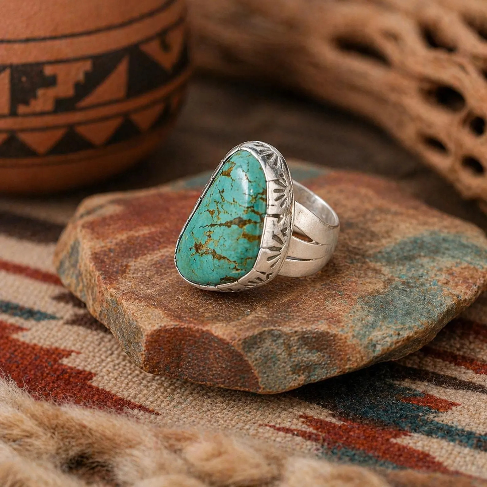 Vintage Royston Turquoise & Sterling Silver Ring Size 6 Signed Southwestern Statement | Etsy (Global)