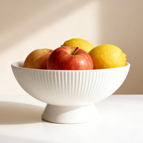 Gutedeal Small Decorative Bowl 8 Inch Multi-Use White Ceramic Fruit & Key Bowl for Kitchen, Entryway, Centerpiece Modern Handcrafted Home Decor Pedestal Bowl & Wedding Gift | Amazon (US)