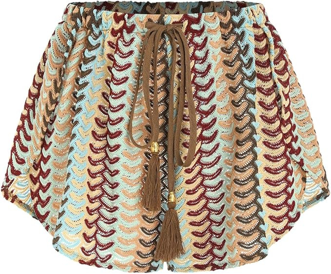 ZAFUL Crochet Cover Up Shorts for Women Beach Swimwear 2026 Boho High Waisted Drawstring Flowy Sw... | Amazon (US)